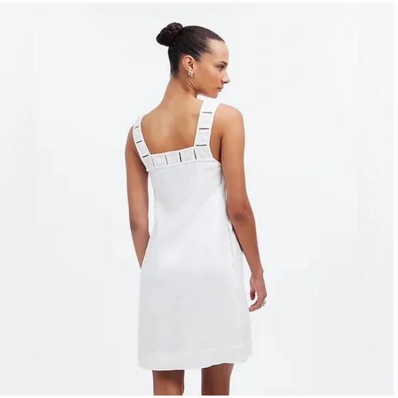 Madewell Georgia Embroidered Tank Dress 8 White NWT Linen Travel Resort Wedding - Picture 3 of 7